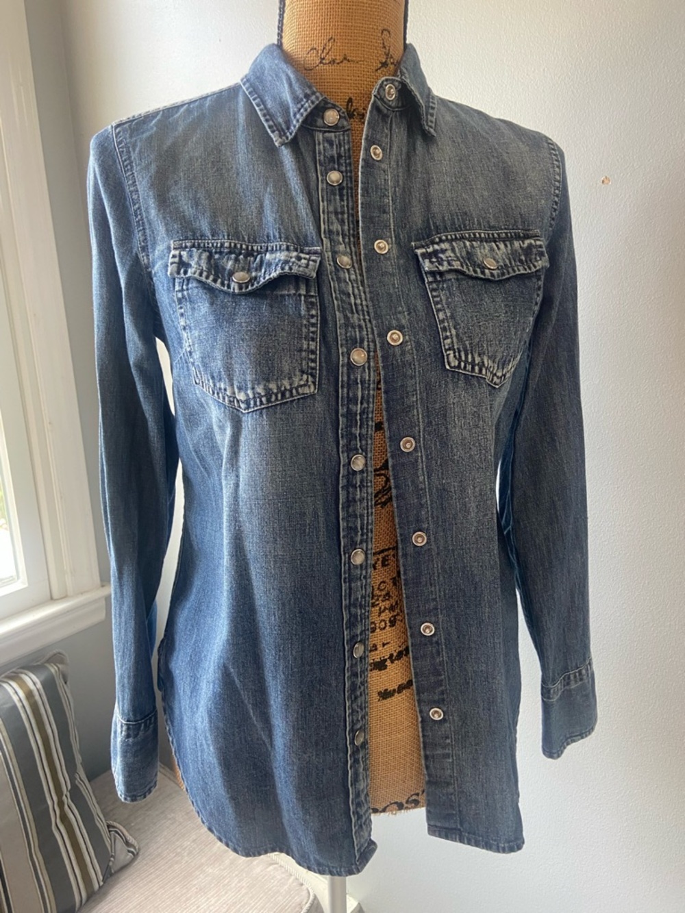 J. Crew Sz 2P Blue Denim Shirt with Branded Label & Pearl Buttons